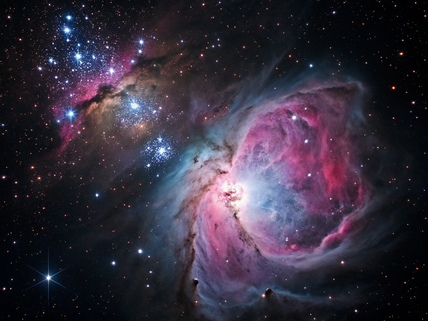 Detailed capture of the Orion Nebula showing hydrogen-alpha emissions